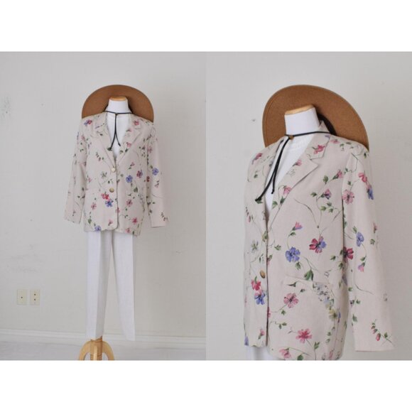 Vintage 90s Floral Lightweight Blazer by Alfred Dunner Petite | size‎ 12 - Picture 1 of 10